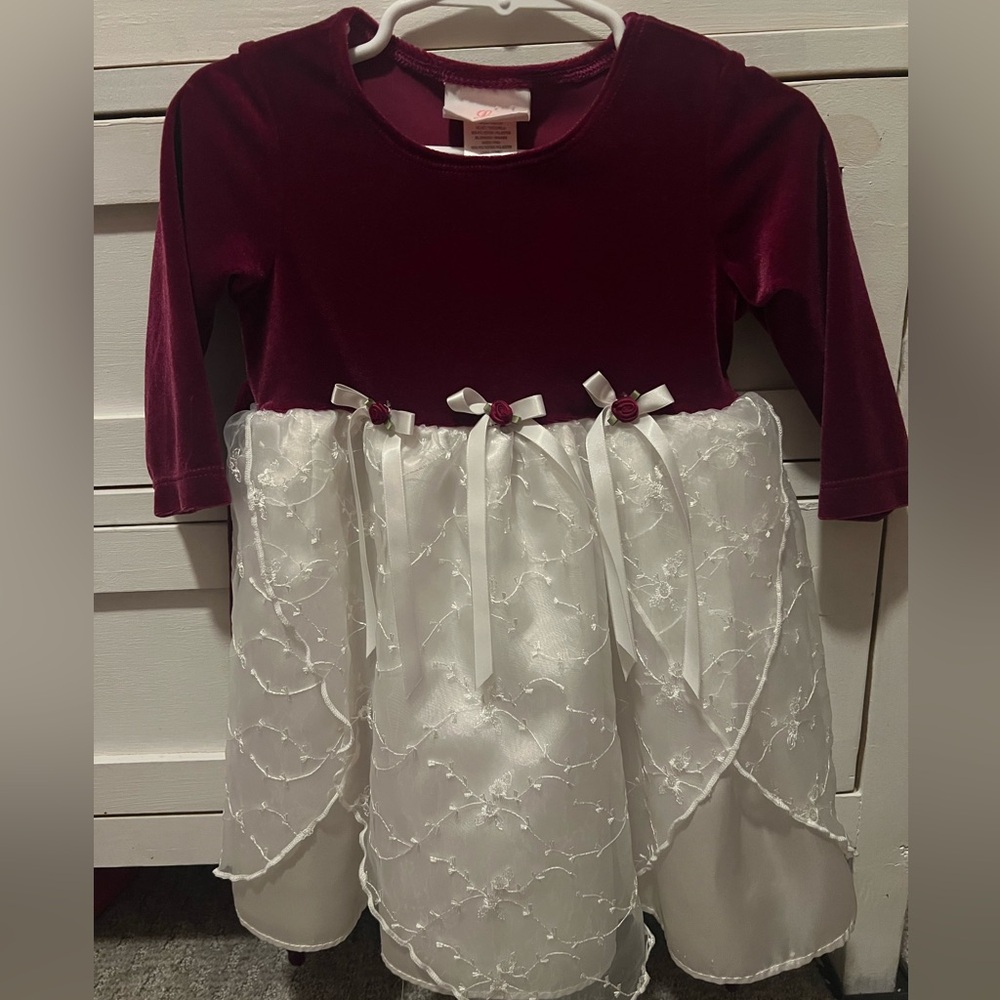 Beautiful Burgundy with White Satin Lace with velvet top and roses